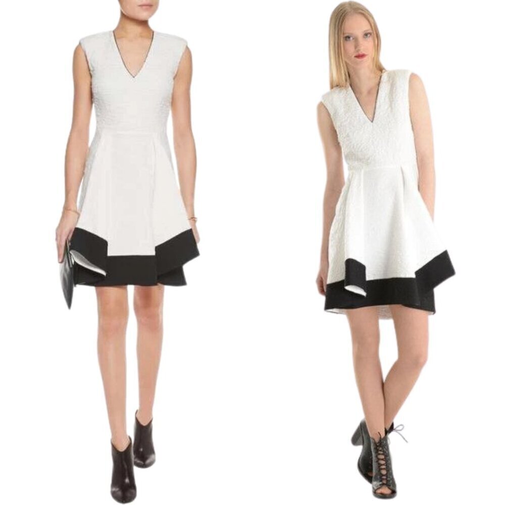 Maje Reese Mesh Paneled Matelasse Mini Dress Womens 1 Small White Black Cocktail